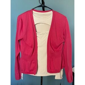 Fuchsia Silk Blend Cardigan | Knit | Lightweight Layer | Y2K Bubble Gum | Size M